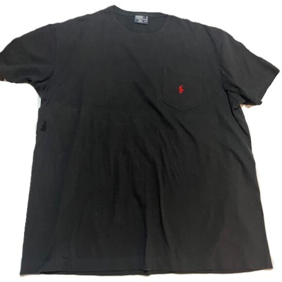 Ralph Lauren Pony Logo Men's Black Tee Shirt with Pocket Size M 100% Cotton - Picture 1 of 7